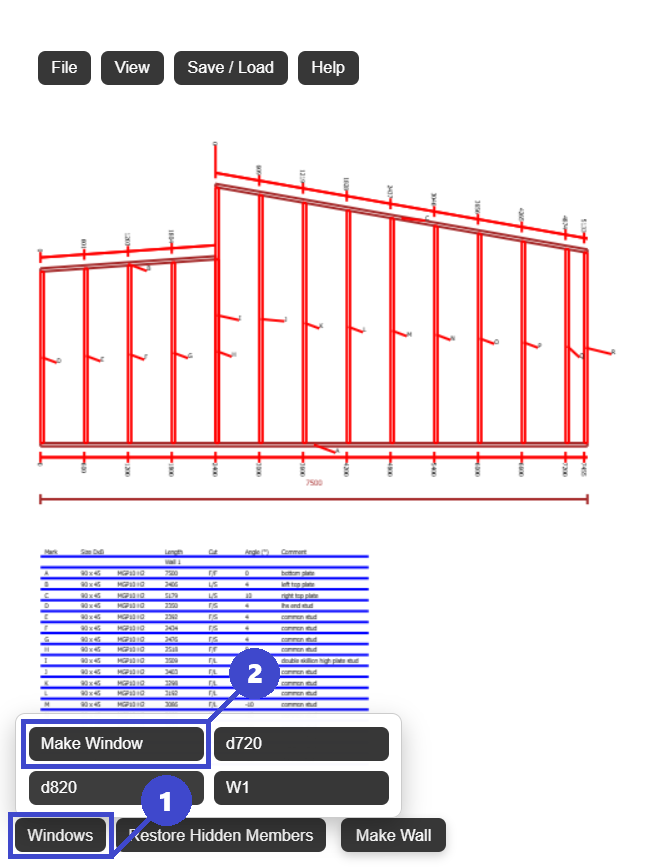 Change lintel size - step 1