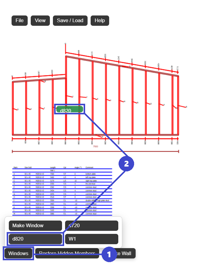 Change lintel size - step 1